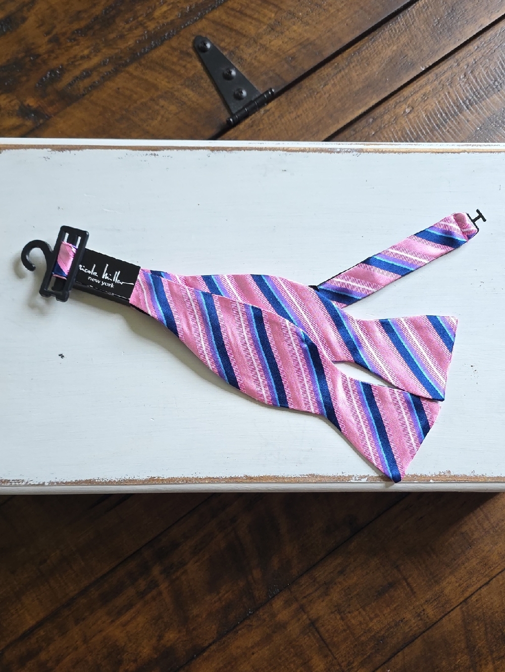 Nicole Miller Pink and Blue Striped Pre-Tied Kids Bow Tie